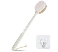 VANZAVANZU 42CM Back Scrubber for Shower, Anti-Slip Long Handle Bath Brush with Soft and Stiff Bristles, Exfoliating Shower Brush for Wet or Dry Brushing (Cream White)