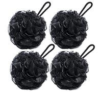 VANZAVANZU Bath Loofah Large 80g Shower Sponge Body Scrubber Mesh Pouf for Men and Women, Set of 4 (Black)