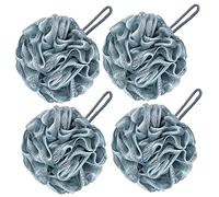 VANZAVANZU Bath Loofah Large 80g Shower Sponge Body Scrubber Mesh Pouf for Men and Women, Set of 4 (Blue Gray)