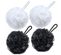 VANZAVANZU Bath Loofah Large 80g Shower Sponge Body Scrubber Mesh Pouf for Men and Women, Set of 4 (Black + White)