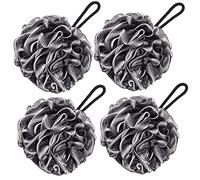 VANZAVANZU Bath Loofah Large 80g Shower Sponge Body Scrubber Mesh Pouf for Men and Women, Set of 4 (Black with White)