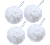 VANZAVANZU Bath Loofah Large 80g Shower Sponge Body Scrubber Mesh Pouf for Men and Women, Set of 4 (White)