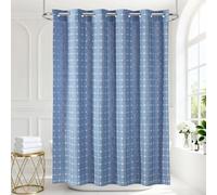VANZAVANZU Boho Hookless Plaid Shower Curtain, Checkered Polyester-Linen Fabric Waterproof coating Shower Curtains for Bathroom, Farmhouse Rustic Shabby Chic Neutral Bathroom Curtain 75" L x 72" W