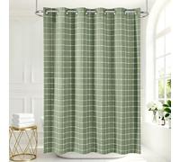 VANZAVANZU Boho Hookless Plaid Shower Curtain, Checkered Polyester-Linen Fabric Waterproof coating Shower Curtains for Bathroom, Farmhouse Rustic Shabby Chic Neutral Bathroom Curtain 75" L x 72" W