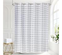 VANZAVANZU Boho Hookless Plaid Shower Curtain, Checkered Polyester-Linen Fabric Waterproof coating Shower Curtains for Bathroom, Farmhouse Rustic Shabby Chic Neutral Bathroom Curtain 75" L x 72" W
