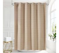 VANZAVANZU Boho Hookless Plaid Shower Curtain, Checkered Polyester-Linen Fabric Waterproof coating Shower Curtains for Bathroom, Farmhouse Rustic Shabby Chic Neutral Bathroom Curtain 75" L x 72" W