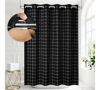 VANZAVANZU Boho Hookless Plaid Shower Curtain, Checkered Polyester-Linen Fabric Waterproof coating Shower Curtains for Bathroom, Farmhouse Rustic Shabby Chic Neutral Bathroom Curtain 75" L x 72" W