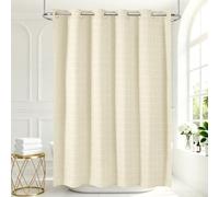 VANZAVANZU Boho Hookless Plaid Shower Curtain, Checkered Polyester-Linen Fabric Waterproof coating Shower Curtains for Bathroom, Farmhouse Rustic Shabby Chic Neutral Bathroom Curtain 75" L x 72" W