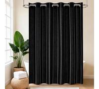 VANZAVANZU Boho Hookless Shower Curtain, Stripe Polyester-Linen Fabric Waterproof coating Shower Curtains for Bathroom, Farmhouse Rustic Shabby Chic Neutral Bathroom Curtain 75" L x 72" W