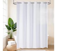 VANZAVANZU Boho Hookless Shower Curtain, Stripe Polyester-Linen Fabric Waterproof coating Shower Curtains for Bathroom, Farmhouse Rustic Shabby Chic Neutral Bathroom Curtain 75" L x 72" W