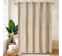 VANZAVANZU Boho Hookless Shower Curtain, Stripe Polyester-Linen Fabric Waterproof coating Shower Curtains for Bathroom, Farmhouse Rustic Shabby Chic Neutral Bathroom Curtain 75" L x 72" W
