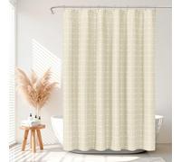 VANZAVANZU Boho Plaid Shower Curtain, Checkered Polyester-Linen Fabric Waterproof coating Shower Curtains for Bathroom, Farmhouse Rustic Shabby Chic Neutral Bathroom Curtain Set 72”x 72”
