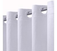 VANZAVANZU No Hooks Required 256GSM Waffle Weave Shower Curtain, Hotel Luxury Quality, Water Resistant, Machine Washable, Weighted Hem, 183 x 191cm, White