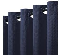 VANZAVANZU No Hooks Required 256GSM Waffle Weave Shower Curtain, Hotel Luxury Quality, Water Resistant, Machine Washable, Weighted Hem, 183 x 191cm, Navy Blue