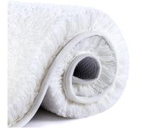 VANZAVANZU Non-Slip Bath Mat Thickened for Bathroom Absorbent Ultra Soft Microfiber Rug Fluffy Bedside Carpet Floor Mat, Quick-Drying, Machine Washable - 60 x 90cm (White)