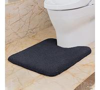 VANZAVANZU Non Slip Toilet Mat Thickened Pedestal Mat for Toilet Absorbent Ultra Soft Bathroom Toilet Rug Fluffy Microfiber Bath Mat, Quick-drying, Machine Washable - 50 x 60cm U Shape (Black)