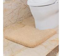 VANZAVANZU Non Slip Toilet Mat Thickened Pedestal Mat for Toilet Absorbent Ultra Soft Bathroom Toilet Rug Fluffy Microfiber Bath Mat, Quick-drying, Machine Washable - 50 x 60cm U Shape (Beige)