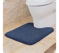VANZAVANZU Non Slip Toilet Mat Thickened Pedestal Mat for Toilet Absorbent Ultra Soft Bathroom Toilet Rug Fluffy Microfiber Bath Mat, Quick-drying, Machine Washable - 50 x 60cm U Shape (Navy Blue)