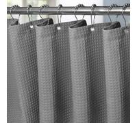 VANZAVANZU Shower Curtain for Bathroom with Metal Hooks Waffle Fabric Shower Curtain Heavy Duty Bath Curtain for Wet Room Bathtub Shower Stall, Weighted Hem, Water Resistant - 182 x 182cm (Dark Grey)