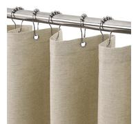 VANZAVANZU Waterproof Narrow Shower Curtain 92x182cm for Small Bathroom with Metal Hooks Linen Fabric Shower Curtain Heavy Duty Bath Curtain for Wet Room Bathtub Shower Stall - Taupe