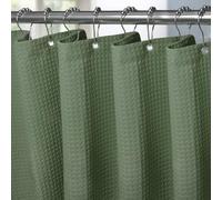 VANZAVANZU Waterproof Narrow Shower Curtain 92x182cm for Small Bathroom with Metal Hooks Waffle Fabric Shower Curtain Heavy Duty Bath Curtain for Wet Room Bathtub Shower Stall - Green