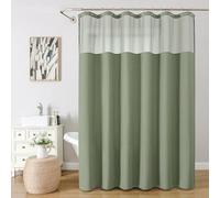 VANZAVANZU Waterproof Shower Curtain with Mesh Top Window, Waffle Weave Fabric Shower Curtain for Bathroom with Stainless Steel Hooks, Weighted Hem, Perfect for Bathtub, Hotel, Spa - 72"×72" (Green)