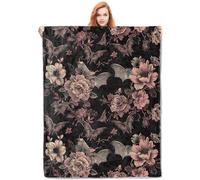 VANZEV Gothic Blanket, Floral and Bat Flannel Throw Blankets,Soft Warm Lightweight Cozy Plush Halloween Goth Throws for Bedroom Sofa Home Decor Gifts for Women Girls 80"x60"