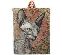 VANZEV Sphynx Cat Throw Blanket Gifts, Vintage Artistic Design with Regal Cat Print, Soft Cozy Fleece Blanket for Couch Bed Sofa, Perfect for Cat Lovers and Pet Enthusiasts, 60x80 in
