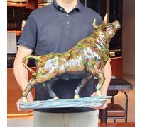 VANZUNE Large 21.5" Bull Statue Wall Street Stock Market Colorful Resin Figurine with Golden Horns & Hooves Majestic Charging Bull Sculpture for Home Office Decor
