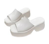 vaolkwsacz Elegant Sandals Women's Platform Muffin Sandals Square Block Heel Sandals Open Toe Platform Sandals Plain Wedge Sandals Slip On Flat Sandals Comfortable Outdoor Sandals, White, 4 UK