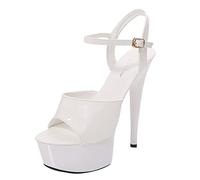 vaolkwsacz High Heels Women's Sexy Platform High Heels Summer Elegant Sandals Open Toe Mules Leather High Shoes for Everyday Dating, Party Sandals with Ankle Strap Silver Stilettos, White, 8.5 UK