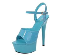 vaolkwsacz High Heels Women's Sexy Platform High Heels Summer Elegant Sandals Open Toe Mules Leather High Shoes for Everyday Dating, Party Sandals with Ankle Strap Silver Stilettos, blue, 5 UK