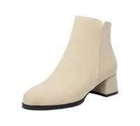 vaolkwsacz Ladies Ankle Boots, Elegant Round Toe Dress Boots Faux Suede With Side Zipper Office Booties Mid Block Heels Wedding Footwear Retro Classic Short Boot Versatile Solid Color British Boot