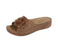 vaolkwsacz Mules Women's Platform Leather Flower Sandals Open Toe Outdoor Sandals Summer Beach Leisure Sandals with Thick Base Sandals Single Strap Breathable Slippers, brown, 5 UK