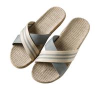 vaolkwsacz Mules Women's Summer Flat Straw Sandals Linen Braided Flat Sandals Slip On Barefoot Sandals Slippers Braided Cross Strap Beach Sandals Hollow Out Leisure Sandals, gray, 9 UK