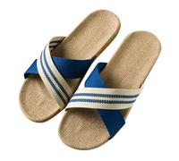 vaolkwsacz Mules Women's Summer Flat Straw Sandals Linen Braided Flat Sandals Slip On Barefoot Sandals Slippers Braided Cross Strap Beach Sandals Hollow Out Leisure Sandals, blue, 9 UK
