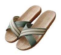 vaolkwsacz Mules Women's Summer Flat Straw Sandals Linen Braided Flat Sandals Slip On Barefoot Sandals Slippers Braided Cross Strap Beach Sandals Hollow Out Leisure Sandals, light green, 8 UK
