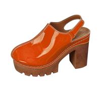 vaolkwsacz Platform High Heels Women's Block Heel Black Wedge Sandals Round Toe Block Heel High Heels Front Closed Platform Sandals Patent Leather Platform Shoes Large Sizes Summer Sandals, orange, 5