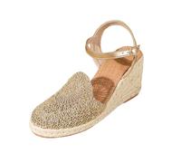 vaolkwsacz Sandals Women's Summer Black Platform Straw Sandals Closed Wedge Sandals Hollow Out Platform Sandals Slingback Flat Sandals Strappy Sandals with Adjustable Buckle, gold, 8.5 UK