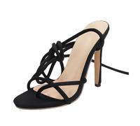 vaolkwsacz Stiletto High Heels Sandals Wedge Sandals Open Toe Strappy Dance Shoes Slingback High Heeled Pointed Toe Stiletto Shoes Vegan Party Sandals Elegant Evening Shoes with Wrap Strap, black, 6