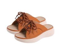 vaolkwsacz Strap Sandals Women's Leather Mules Open Toe Platform Sandals Hollow Wedge Sandals Slip On Strap Sandals Platform Sole Strappy Sandals Comfortable Flat Sandals with Laces, orange, 7 UK