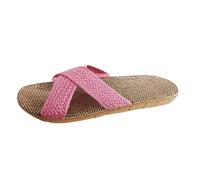 vaolkwsacz Straw Sandals, Women's Flat Sandals, Linen Braided Mules, Roman Beach Sandals, Open Toe, Mules, Hollow Out Leisure Sandals, Slip On Outdoor Sandals with Cross Straps, pink, 13 UK