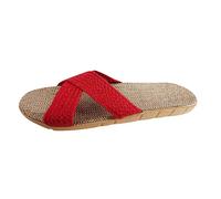 vaolkwsacz Straw Sandals, Women's Flat Sandals, Linen Braided Mules, Roman Beach Sandals, Open Toe, Mules, Hollow Out Leisure Sandals, Slip On Outdoor Sandals with Cross Straps, red, 9 UK