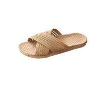 vaolkwsacz Straw Sandals Women's Flat Sandals Linen Braided Platform Sandals Mesh Hollow Mules Slip On Beach Sandals Barefoot Sandals Cross Strap Outdoor Sandals Leisure Sandals, coffee, 5 UK