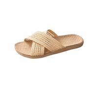 vaolkwsacz Straw Sandals Women's Flat Sandals Linen Braided Platform Sandals Mesh Hollow Mules Slip On Beach Sandals Barefoot Sandals Cross Strap Outdoor Sandals Leisure Sandals, beige, 5 UK