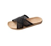 vaolkwsacz Straw Sandals Women's Flat Sandals Linen Braided Platform Sandals Mesh Hollow Mules Slip On Beach Sandals Barefoot Sandals Cross Strap Outdoor Sandals Leisure Sandals, black, 7 UK