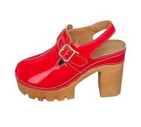 vaolkwsacz Women's Sandals Mules with Block Heel Wedge Sandals Patent Leather Platform Sandals Front Closed Water Shoes Slip On Mules Block Heel High Heels with Adjustable Buckle, red, 5 UK