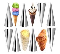 Vaorwne Cream Horn Molds 12Pcs Large Size Baking Cones Stainless Steel Roll Horn Forms Conical Danish Pastry Croissant Cones Moulds