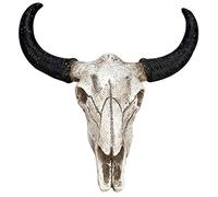 Vaorwne Resin Longhorn Cow Skull Head Wall Hanging Decor 3D Animal Wildlife Sculpture Figurines Crafts Horns For Home Halloween Decor