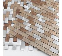 VAOVI 3D Stick on Tiles Kitchen,Self Adhesive Metal Wall Tile Stickers Bathroom Backsplash Mosaic(10tiles,Mix Brown)